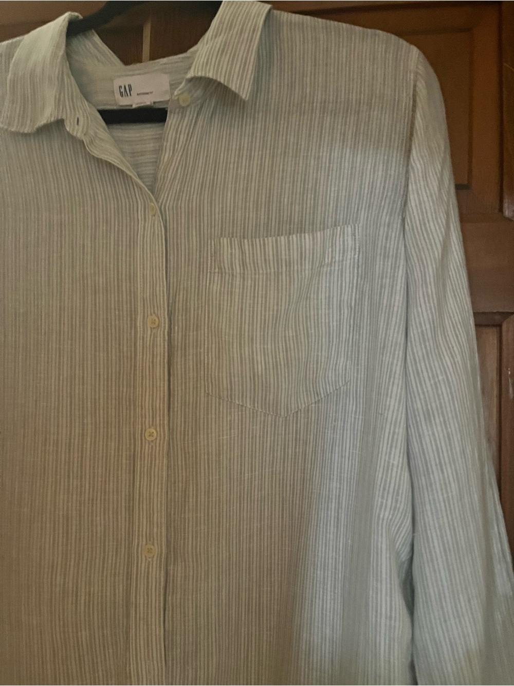 GAP womens Pale Green Striped Button-Up Shirt
